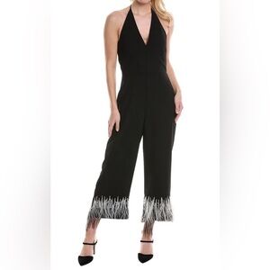 Halston Heritage Black Jumpsuit with Feather Trim